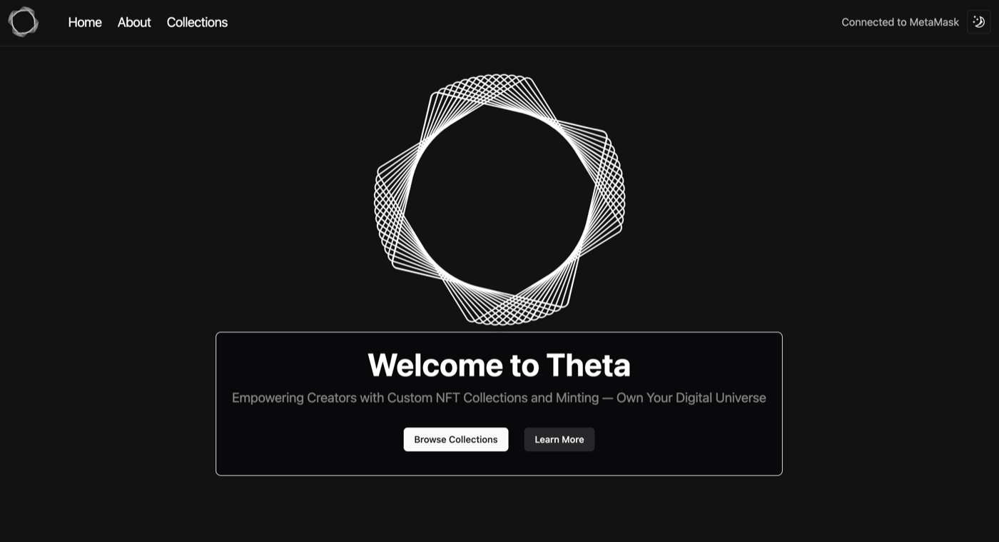 Theta NFT platform welcome screen